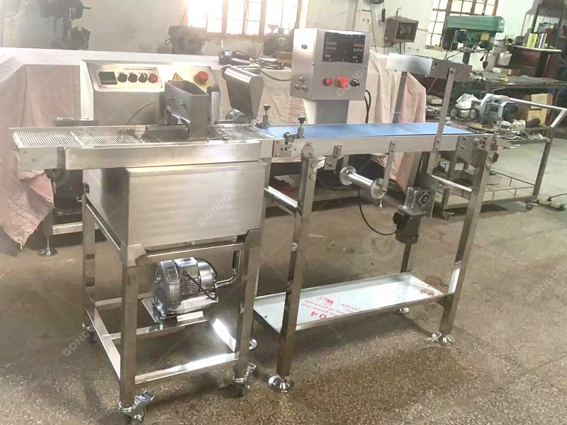 mini chocolate enrober machine coating chocolate on confections